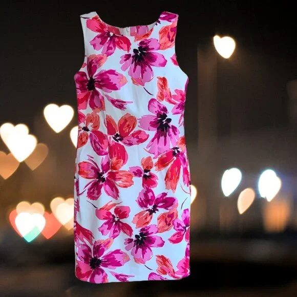 Mario Serrani Italy Women's Stretch Shift Dress Sleeveless Fuchsia Floral 4 - Picture 1 of 13